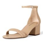 Amazon Essentials Women's Two Strap Heeled Sandal, Beige Faux Leather, 8