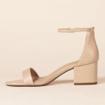 Amazon Essentials Women's Two Strap Heeled Sandal, Beige Faux Leather, 8