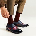 Jepsengord Men's Dress Shoes Genuine Leather Oxford Shoes Wingtip Brogue Two Tone Formal Business Derby Shoes for Men, Black Red, 8