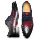 Jepsengord Men's Dress Shoes Genuine Leather Oxford Shoes Wingtip Brogue Two Tone Formal Business Derby Shoes for Men, Black Red, 8