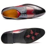 Jepsengord Men's Dress Shoes Genuine Leather Oxford Shoes Wingtip Brogue Two Tone Formal Business Derby Shoes for Men, Black Red, 8