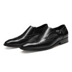 FRASOICUS Men ’s Dress Shoes Genuine Leather Monk Strap Wingtip Formal Shoes Slip-On Loafer 10 Black