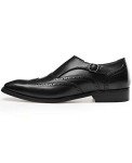FRASOICUS Men ’s Dress Shoes Genuine Leather Monk Strap Wingtip Formal Shoes Slip-On Loafer 10 Black