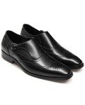 FRASOICUS Men ’s Dress Shoes Genuine Leather Monk Strap Wingtip Formal Shoes Slip-On Loafer 10 Black