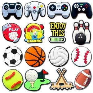 Qimbytar 16Pcs Sports Game Shoe Charms Fit for Clog Sandals Decoration, Cute Shoe Charms for Kids Teens (Sport)