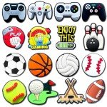 Qimbytar 16Pcs Sports Game Shoe Charms Fit for Clog Sandals Decoration, Cute Shoe Charms for Kids Teens (Sport)
