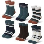Eyean Kids Merino Wool Socks Boys Girls Thermal Winter Hiking Warm Thick Boot Cozy Toddler Crew Socks 6 Pairs (1-3 Years, Green Stripes)