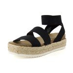 CUSHIONAIRE Women's Mandy Cork Espadrille Platform Sandal - Strappy Wedge with Arch Support, Black 9