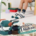 Eyean Kids Merino Wool Socks Boys Girls Thermal Winter Hiking Warm Thick Boot Cozy Toddler Crew Socks 6 Pairs (1-3 Years, Green Stripes)