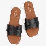 MUSSHOE Fashion Flat Summer Sandals for Women 2024-Black Sandals Women,Comfortable Leather Slides, Dressy Beach Footwear Cute Memory Foam Mules Braided Open Toe Design