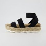 CUSHIONAIRE Women's Mandy Cork Espadrille Platform Sandal - Strappy Wedge with Arch Support, Black 9