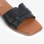 MUSSHOE Fashion Flat Summer Sandals for Women 2024-Black Sandals Women,Comfortable Leather Slides, Dressy Beach Footwear Cute Memory Foam Mules Braided Open Toe Design