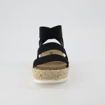 CUSHIONAIRE Women's Mandy Cork Espadrille Platform Sandal - Strappy Wedge with Arch Support, Black 9