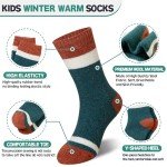 Eyean Kids Merino Wool Socks Boys Girls Thermal Winter Hiking Warm Thick Boot Cozy Toddler Crew Socks 6 Pairs (1-3 Years, Green Stripes)