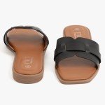 MUSSHOE Fashion Flat Summer Sandals for Women 2024-Black Sandals Women,Comfortable Leather Slides, Dressy Beach Footwear Cute Memory Foam Mules Braided Open Toe Design