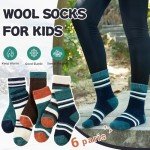 Eyean Kids Merino Wool Socks Boys Girls Thermal Winter Hiking Warm Thick Boot Cozy Toddler Crew Socks 6 Pairs (1-3 Years, Green Stripes)