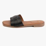 MUSSHOE Fashion Flat Summer Sandals for Women 2024-Black Sandals Women,Comfortable Leather Slides, Dressy Beach Footwear Cute Memory Foam Mules Braided Open Toe Design