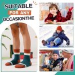 Eyean Kids Merino Wool Socks Boys Girls Thermal Winter Hiking Warm Thick Boot Cozy Toddler Crew Socks 6 Pairs (1-3 Years, Green Stripes)