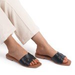 MUSSHOE Fashion Flat Summer Sandals for Women 2024-Black Sandals Women,Comfortable Leather Slides, Dressy Beach Footwear Cute Memory Foam Mules Braided Open Toe Design