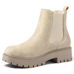 mysoft Women's Chelsea boots Low Heel Slip On Lug Sole Elastic Ankle Booties