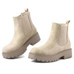 mysoft Women's Chelsea boots Low Heel Slip On Lug Sole Elastic Ankle Booties