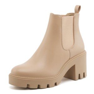 Women's Chelsea Boots Fashion Platform High Heel Ankle Booties Round Toe Casual Elastic Chunky Block Heel Boots