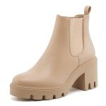 Women's Chelsea Boots Fashion Platform High Heel Ankle Booties Round Toe Casual Elastic Chunky Block Heel Boots