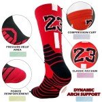 Popuid 3 Pairs Elite Basketball Crew Socks, 23 Mens Athletic Sock with Shoelace Bracelets, League Team Sports-Star-Fans Gift (Set 1)