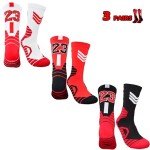 Popuid 3 Pairs Elite Basketball Crew Socks, 23 Mens Athletic Sock with Shoelace Bracelets, League Team Sports-Star-Fans Gift (Set 1)