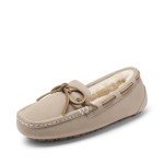 DREAM PAIRS Women's Auzy-02 House Slippers Indoor Outdoor Moccasin Fuzzy Fluffy Furry Loafers Suede Leather Warm Shoes Size 7.5-8, Sand
