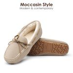 DREAM PAIRS Women's Auzy-02 House Slippers Indoor Outdoor Moccasin Fuzzy Fluffy Furry Loafers Suede Leather Warm Shoes Size 7.5-8, Sand