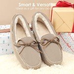 DREAM PAIRS Women's Auzy-02 House Slippers Indoor Outdoor Moccasin Fuzzy Fluffy Furry Loafers Suede Leather Warm Shoes Size 7.5-8, Sand