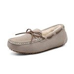 DREAM PAIRS Women's Auzy-02 House Slippers Indoor Outdoor Moccasin Fuzzy Fluffy Furry Loafers Suede Leather Warm Shoes Size 7.5-8, Sand