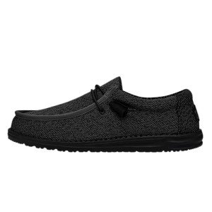 Hey Dude Men's Wally-Sox Wide Micro Total Black Size 8 | Men's Shoes | Men Slip-on Loafers | Comfortable & Light-Weight
