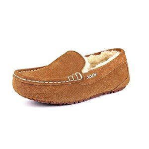 DREAM PAIRS Women's Auzy-01 Fuzzy House Slippers Cozy Faux Fur Micro Suede Moccasins Slip on Loafer Shoes for Indoor and Outdoor, Chesnut, Size 7.5-8