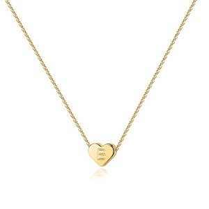 PAVOI 14K Yellow Gold Plated Mini Dainty Heart Initial Necklace | Slider Adjustable Necklace - 18" | Letter Necklaces for Women | B Initial