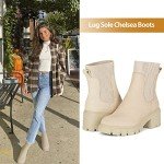 Athlefit Women's Chelsea Boots Fall Platform Ankle Boots Slip on Chunky Lug Sole Boots