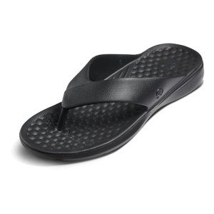Joybees Mens Casual Flip, Comfortable, Supportive and Water Friendly Flip Flop Thong Sandals for Everyday Wear, Black, Men's 11