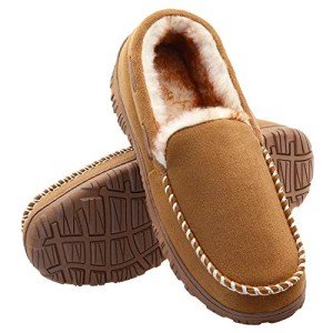 Vonair Mens Moccasin Slippers Indoor Outdoor Slip on Warm House Shoes Breathable Moccasins for Men 11 US Beige