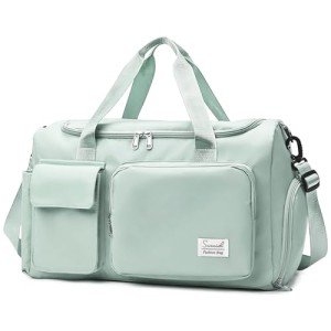 Suruid Travel Duffel Bag with Shoes Compartment Sports Gym Bag with Dry Wet Separated Pocket for Men and Women, Overnight Bag Weekender Bag Training Handbag Yoga Bag - Light Green