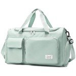 Suruid Travel Duffel Bag with Shoes Compartment Sports Gym Bag with Dry Wet Separated Pocket for Men and Women, Overnight Bag Weekender Bag Training Handbag Yoga Bag - Light Green
