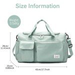 Suruid Travel Duffel Bag with Shoes Compartment Sports Gym Bag with Dry Wet Separated Pocket for Men and Women, Overnight Bag Weekender Bag Training Handbag Yoga Bag - Light Green