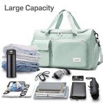 Suruid Travel Duffel Bag with Shoes Compartment Sports Gym Bag with Dry Wet Separated Pocket for Men and Women, Overnight Bag Weekender Bag Training Handbag Yoga Bag - Light Green