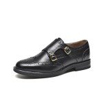 BEAU TODAY Women's Oxford Shoes, Leather Monk Strap Oxfords Shoes for Women, Casual Brouge Wingtip Dress Oxford Shoes, Comfort Office Business Double Buckles Design Slip-on Black 7