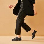 BEAU TODAY Women's Oxford Shoes, Leather Monk Strap Oxfords Shoes for Women, Casual Brouge Wingtip Dress Oxford Shoes, Comfort Office Business Double Buckles Design Slip-on Black 7