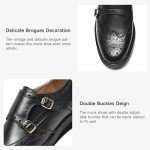 BEAU TODAY Women's Oxford Shoes, Leather Monk Strap Oxfords Shoes for Women, Casual Brouge Wingtip Dress Oxford Shoes, Comfort Office Business Double Buckles Design Slip-on Black 7