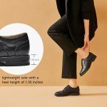 BEAU TODAY Women's Oxford Shoes, Leather Monk Strap Oxfords Shoes for Women, Casual Brouge Wingtip Dress Oxford Shoes, Comfort Office Business Double Buckles Design Slip-on Black 7