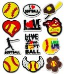 12PCS Softball Shoe Charms for Croc Bubble Slides Clogs Sandals, Sports Ball Shoe Accessories Decorations for Men Boys Girls Women Teens Adults