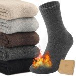 Toes Home Mens Socks for Winter, Warm Crew Wool Thermal Thick Hiking Boot Socks for Valentines Day Cozy Soft Heated for Cold Weather 5 Pairs Black
