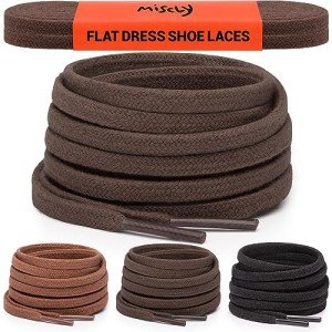 Miscly Flat Dress Shoe laces for Chukka Desert Boot, Dress Shoes and Dress Boots [1 Pair] 3/16” thin, 100% Cotton (36″, Dark Brown)
